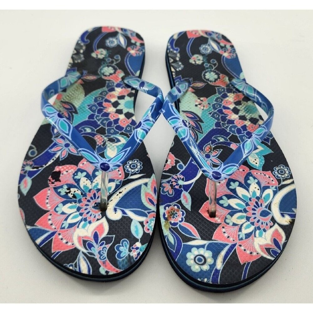 Vera Bradley Women’s Blue Floral Paisley Flip Flops Plastic Thong Sandal Sz 9-10